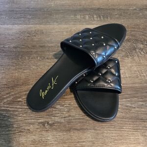 Mari A Womens Sz 8 1/2 Black Talisa Gold Studded Slip On Quilted Casual Shoes